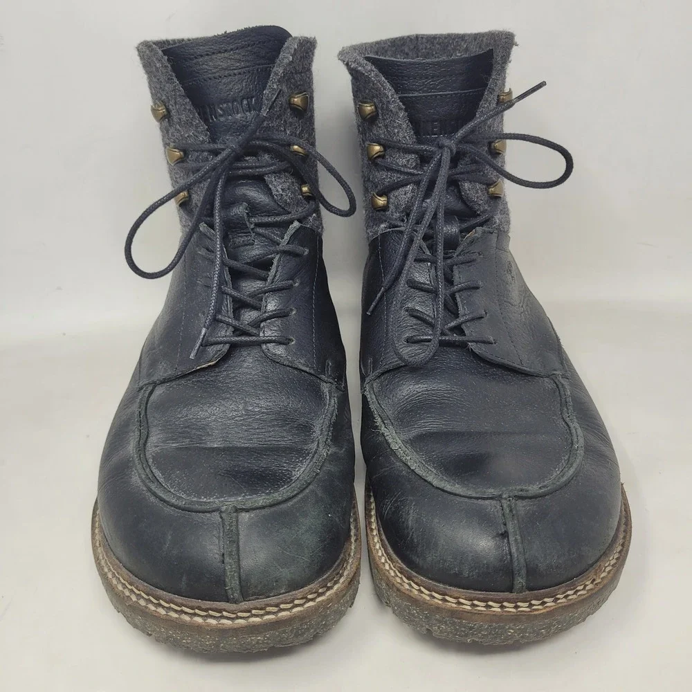 Birkenstock Timmons Boots EU44 US11 Black Leather Wool Felt Lace Up Moc Toe